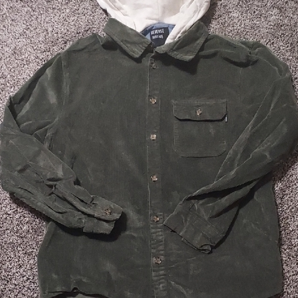 Men's Green Corduroy Shirt with Hoodie